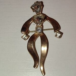 Vintage Gold and Silver Brooch with Crystal Details